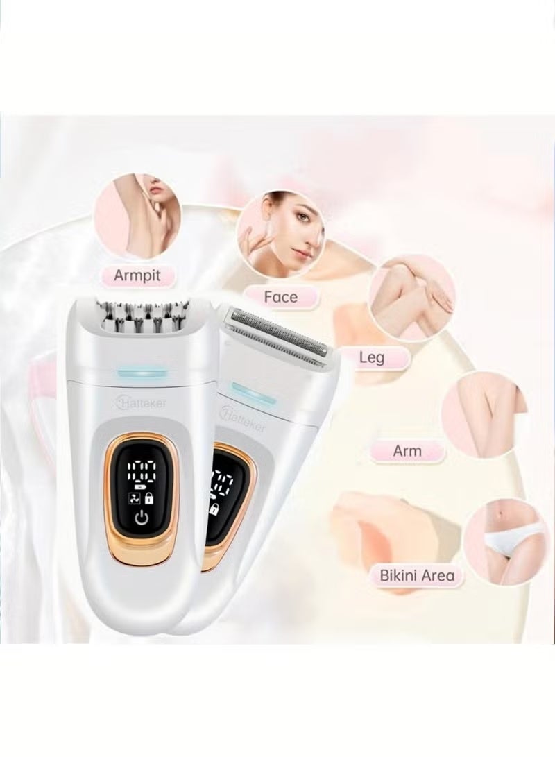 Hatteker Epilator & Shaver for Women - Hair Removal Products with Rechargeable Battery, Adjustable Comb, for Arms, Legs, Underarms, Painless Electric Women Shaver, Travel Portable White - Image 3